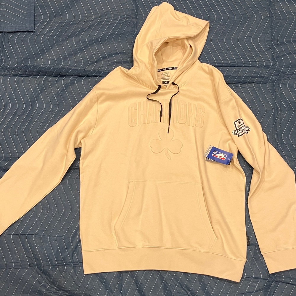 Boston Celtics 2024 NBA Champions Beige Hoodie with Embroidered Champions Design